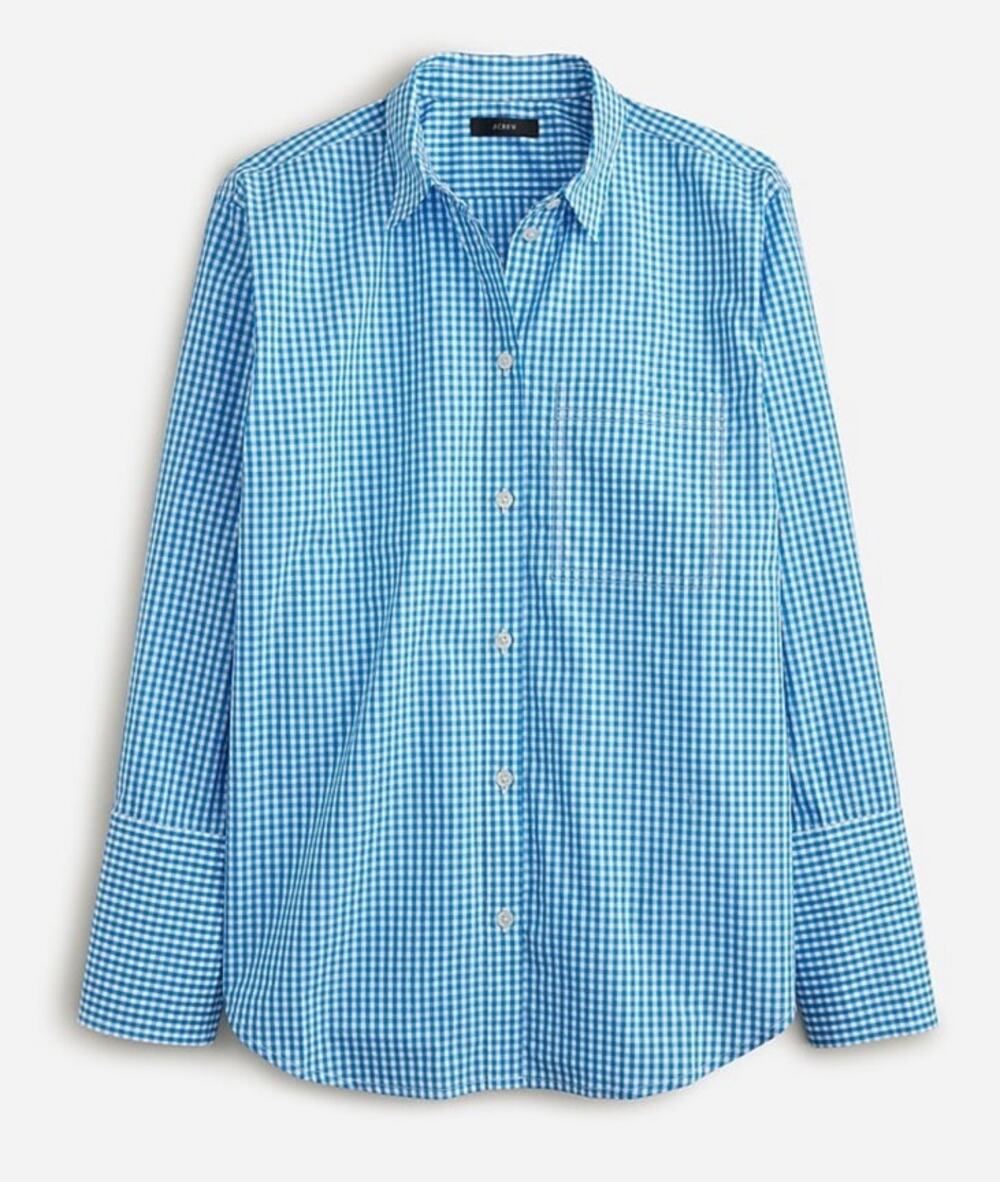 J.Crew Garçon Shirt Blue White Gingham Button Down Cotton Long Sleeve Womens 2